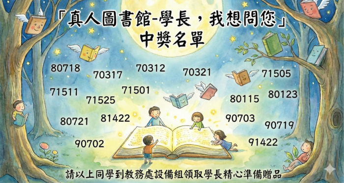 真人圖書館活動中獎公告圖片