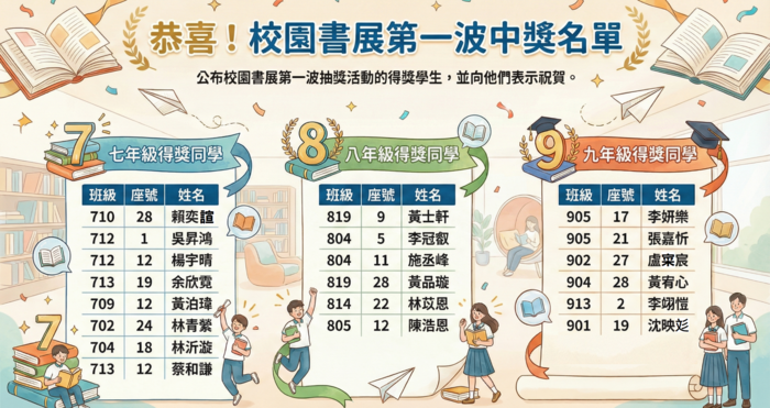 114年校園書展第一波中獎名單圖片